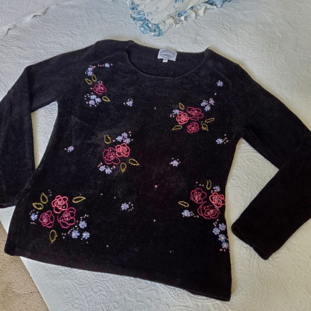 Carolyn Taylor Embroidered Chenille Sweater